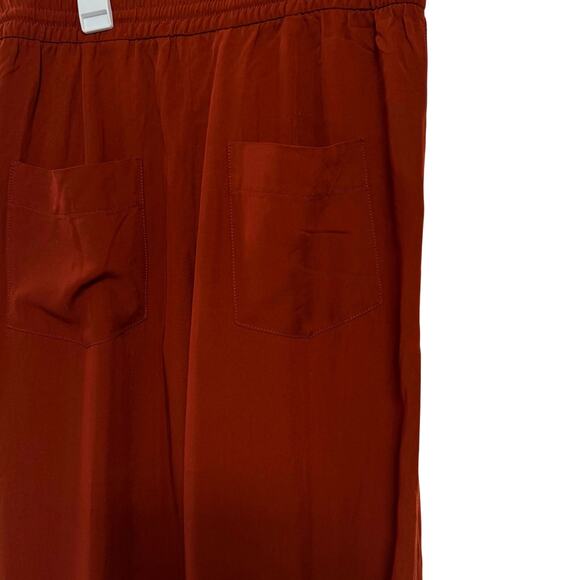 ZARA Wide-Leg Slacks Four-Pocket Burnt Orange Women’s M Elastic Tie Waist - Picture 8 of 16